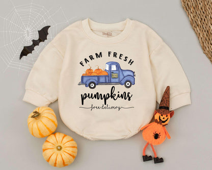Cute Retro Halloween Romper: Farm Fresh Pumpkin Baby Outfit  
