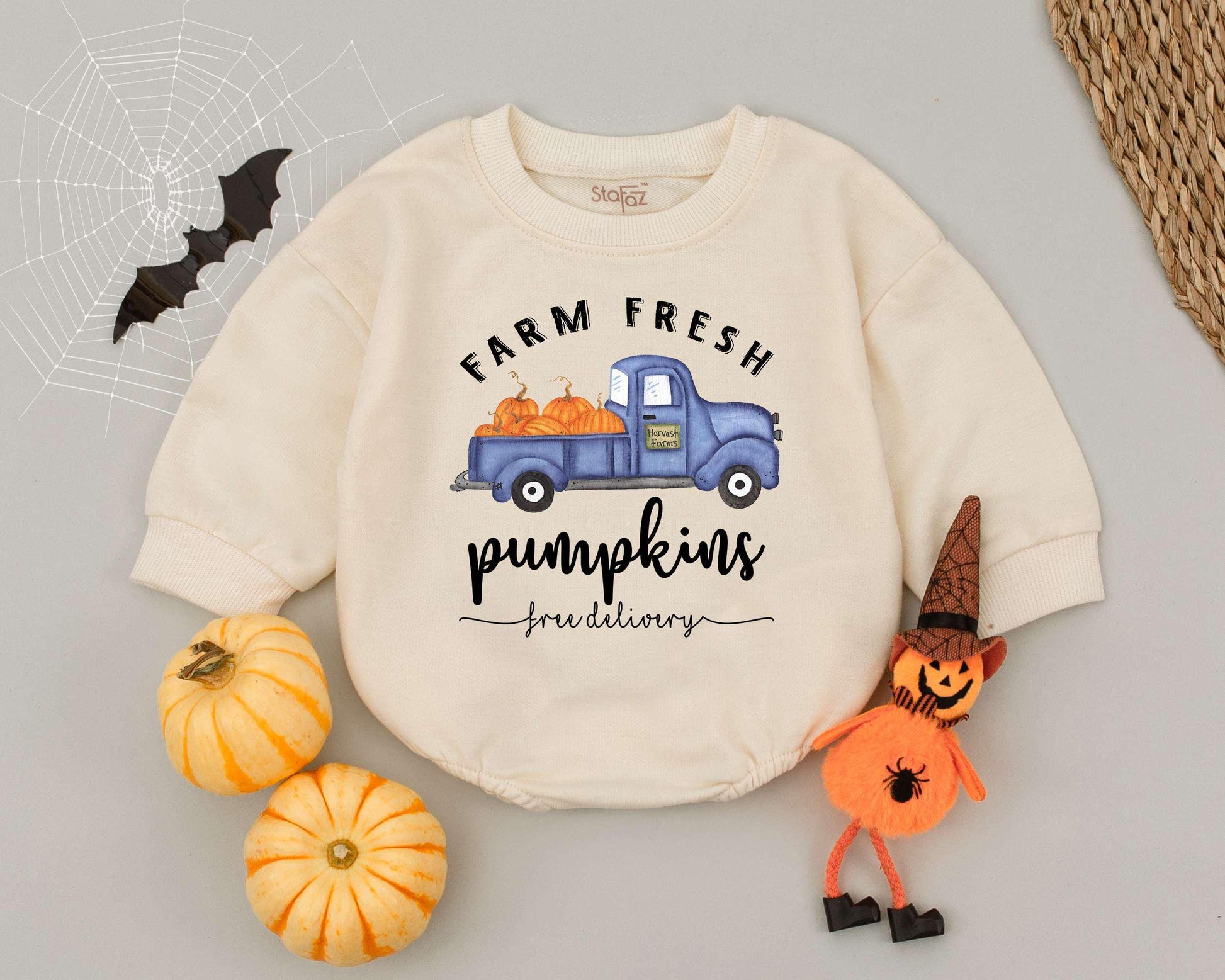 Cute Retro Halloween Romper: Farm Fresh Pumpkin Baby Outfit  