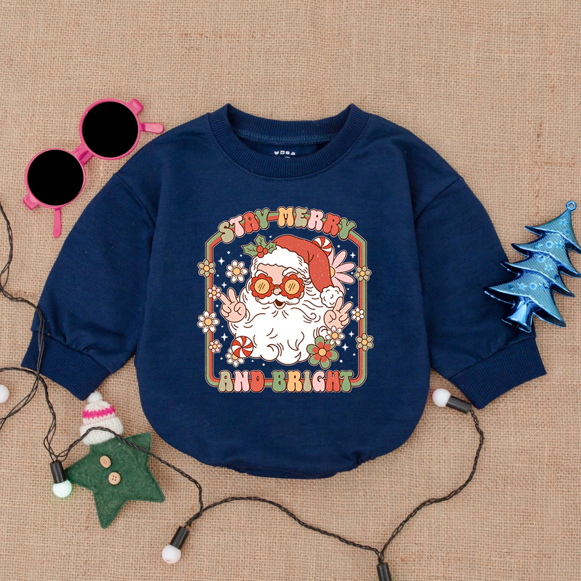 Merry Bright Santa Bubble Romper - Retro Christmas Baby Bodysuit