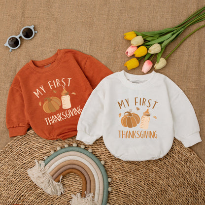 My First Thanksgiving Romper with adorable Pumpkin Design Baby Bodysuit comfy Fall Outfit Bubble Style Infant Announcement Clothes