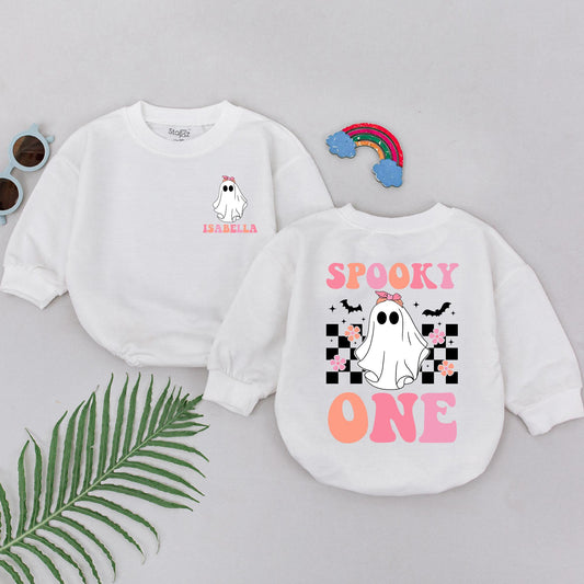 Cute Ghost "Spooky One" Romper for Baby Girls First Halloween Outfit Personalized Baby Shower Gift Spooky Season Clothes