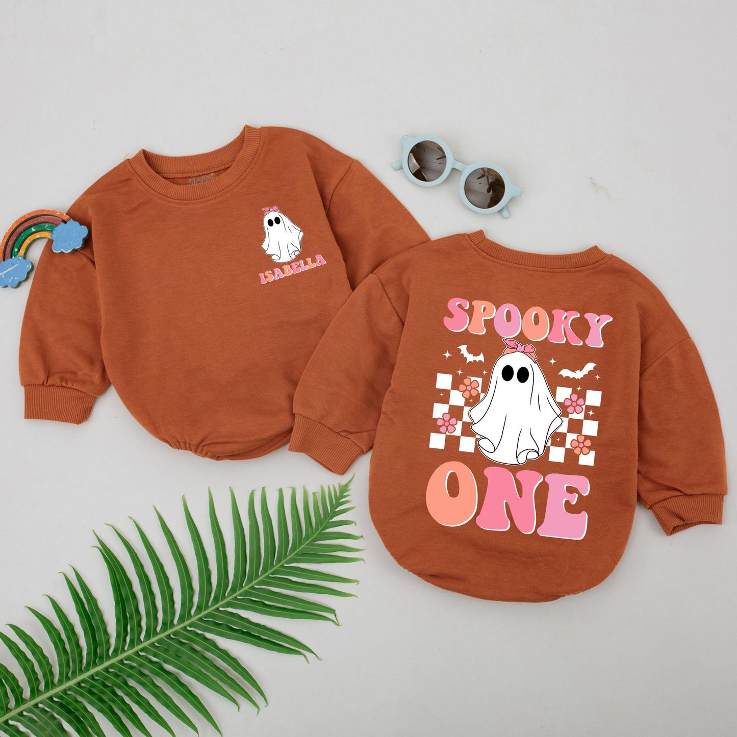 Cute Ghost "Spooky One" Romper for Baby Girls First Halloween Outfit Personalized Baby Shower Gift Spooky Season Clothes