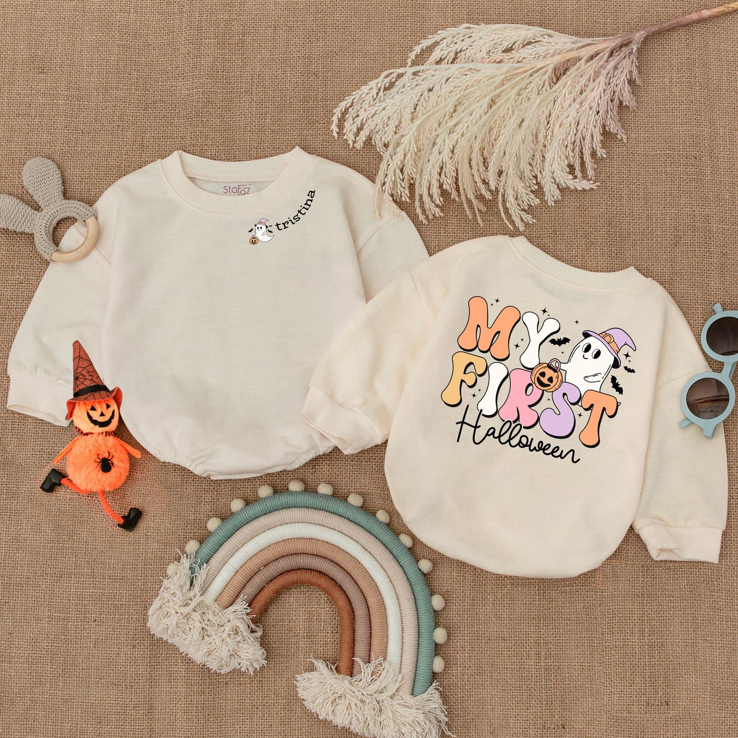 Personalized Baby's 1st Halloween Bodysuit & Pumpkin Romper Outfit