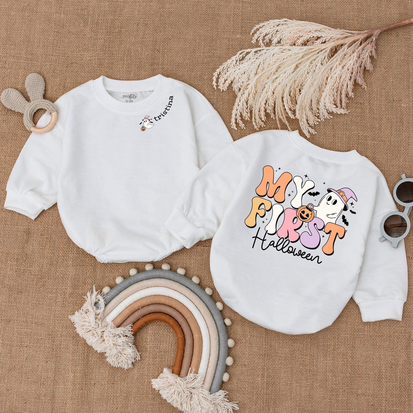 Personalized Baby's 1st Halloween Bodysuit & Pumpkin Romper Outfit