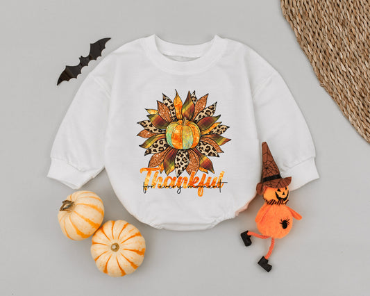 Groovy Pumpkin First Thanksgiving Baby Romper: Retro Fall Outfit