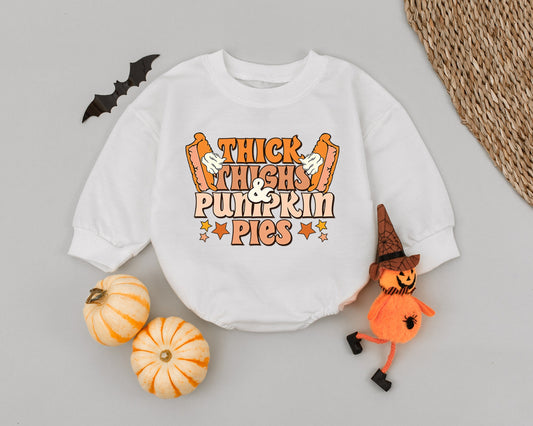 Thick Thighs Pumpkin Pies Baby Romper Cute Thanksgiving Fall Outfit Newborn First Day Baby Shower Gift