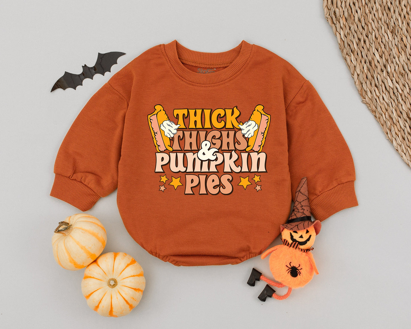 Thick Thighs Pumpkin Pies Baby Romper Cute Thanksgiving Fall Outfit Newborn First Day Baby Shower Gift