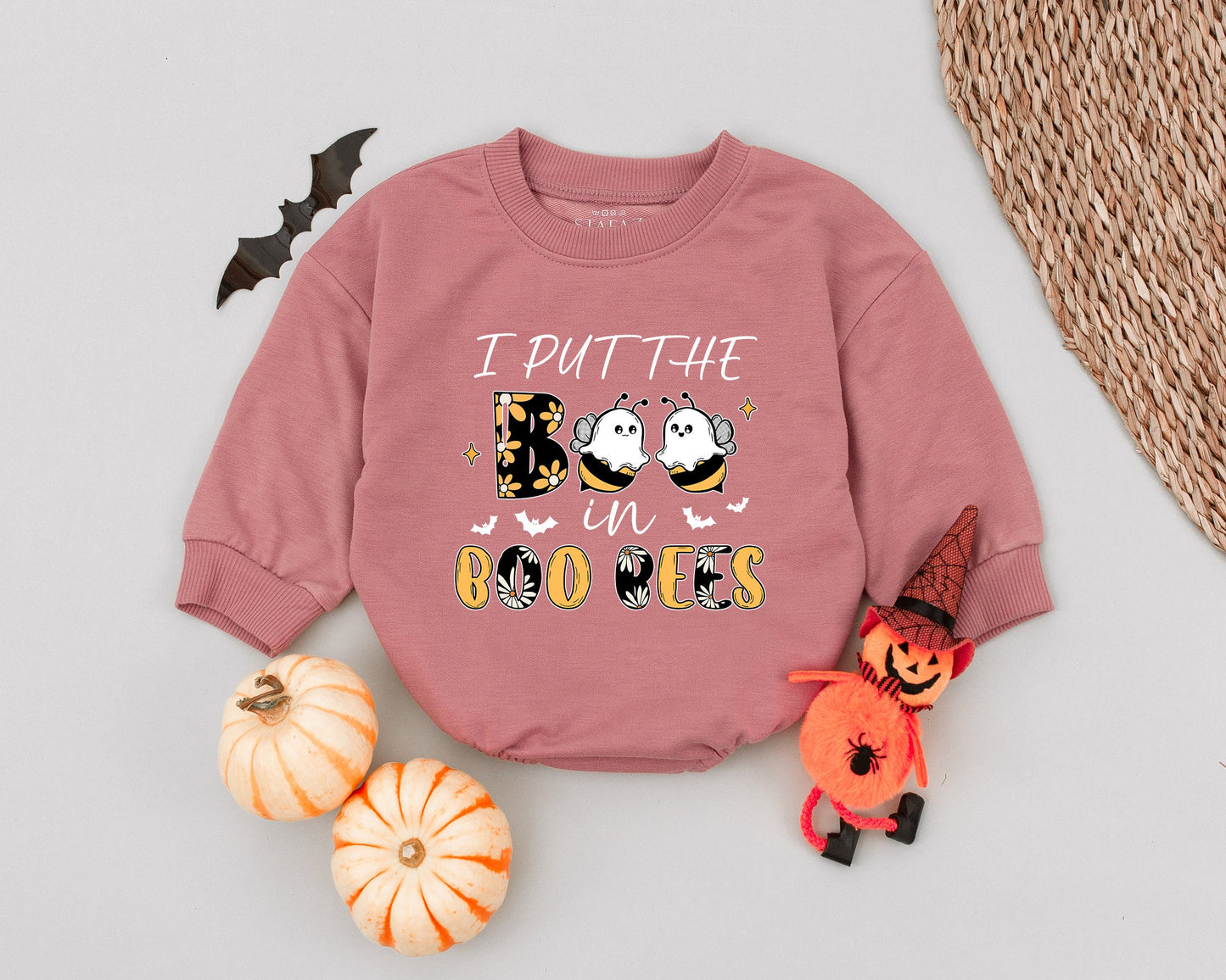 I Put The Boo in Boo Bees Baby Romper First Halloween Ghost Bee Costume Girls Boys Cute Newborn Outfit Floral Bat Design Black White Gold