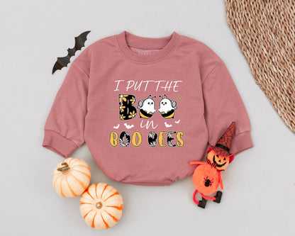 I Put The Boo in Boo Bees Baby Romper First Halloween Ghost Bee Costume Girls Boys Cute Newborn Outfit Floral Bat Design Black White Gold
