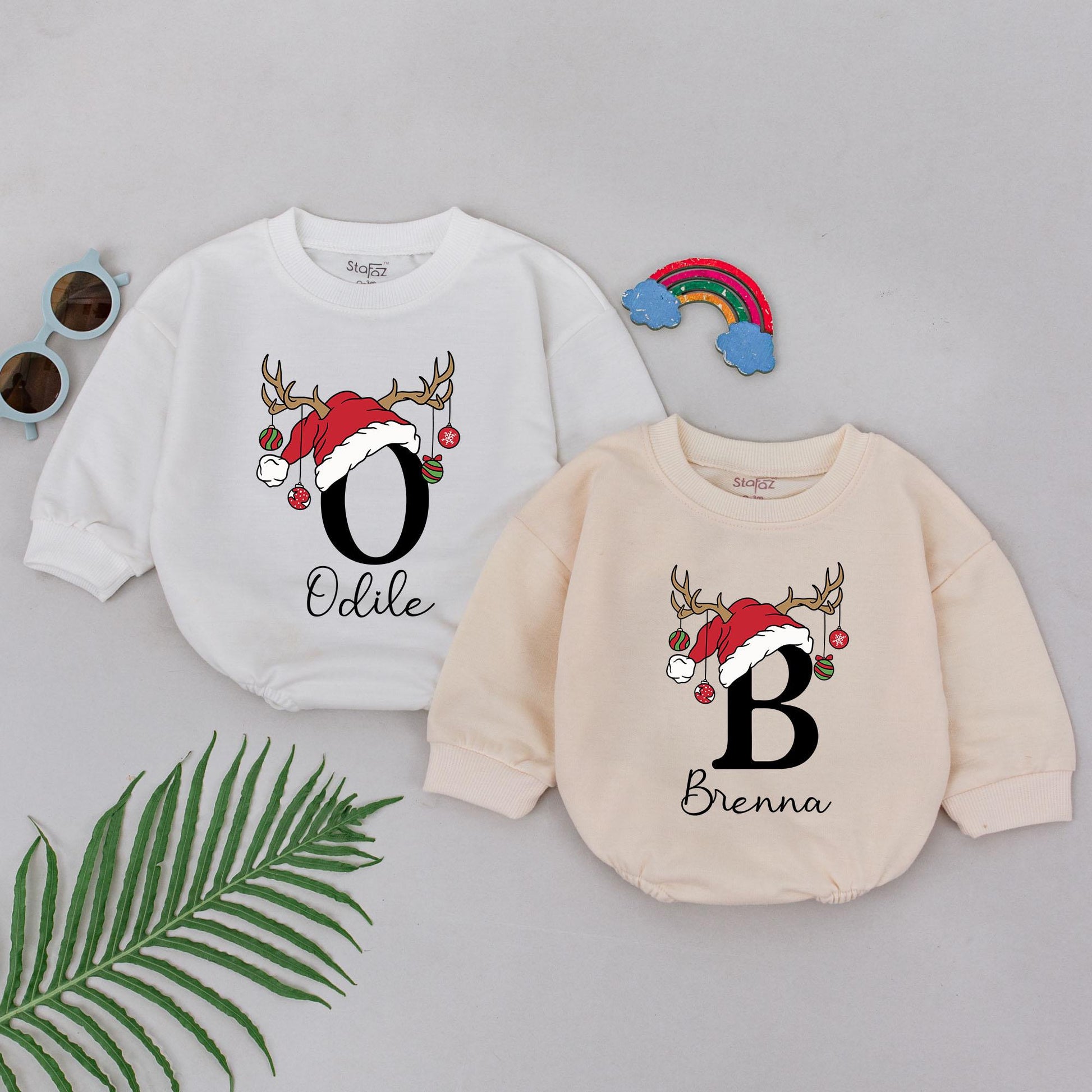 Personalized 1st Christmas Romper: Reindeer Antlers & Santa Hat! Custom Name Outfit, Newborn Xmas Clothes, Baby Shower Gift for Girls, Christmas Outfit 138
