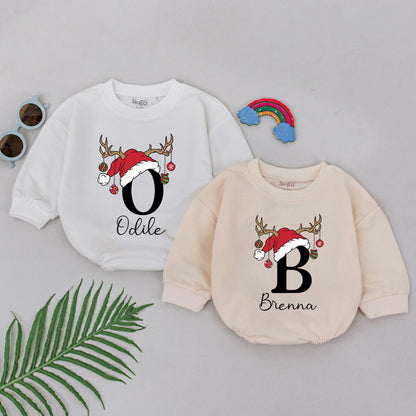 Personalized 1st Christmas Romper: Reindeer Antlers & Santa Hat! Custom Name Outfit, Newborn Xmas Clothes, Baby Shower Gift for Girls, Christmas Outfit 138