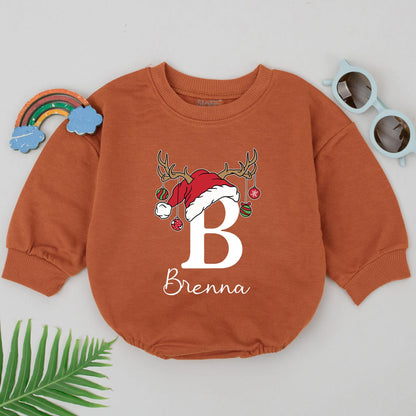 Personalized 1st Christmas Romper: Reindeer Antlers & Santa Hat! Custom Name Outfit, Newborn Xmas Clothes, Baby Shower Gift for Girls, Christmas Outfit 138