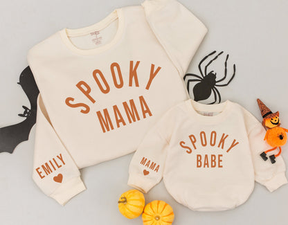 Spooky Mama & Babe Matching Fall Sweatshirts, Brown Text & White Text Mommy and Me Sweaters, Cozy Family Outfit for Fall, Halloween Gift