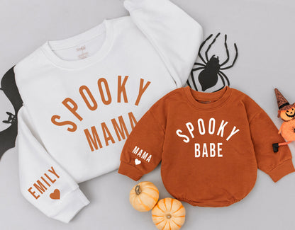 Spooky Mama & Babe Matching Fall Sweatshirts, Brown Text & White Text Mommy and Me Sweaters, Cozy Family Outfit for Fall, Halloween Gift