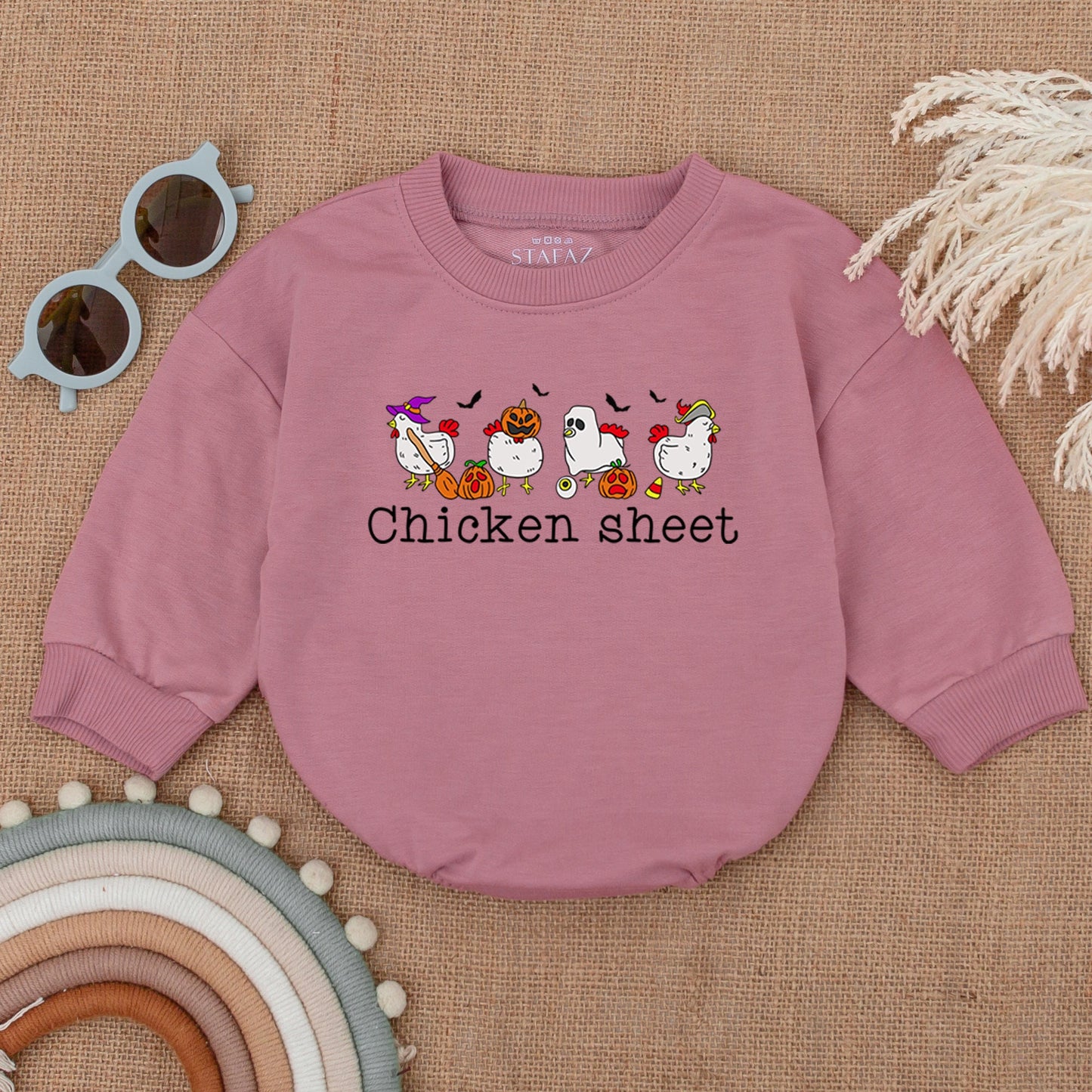Chicken Sheet Halloween Bubble Romper Baby Outfit: Witch Chickens Design, 1st Halloween Costume, Fall Bodysuit, Newborn Gift, Boy or Girl