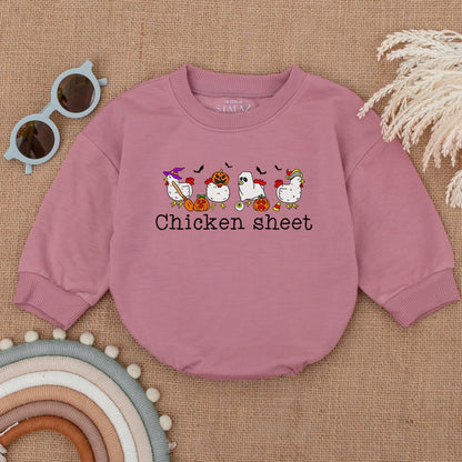 Chicken Sheet Halloween Bubble Romper Baby Outfit: Witch Chickens Design, 1st Halloween Costume, Fall Bodysuit, Newborn Gift, Boy or Girl