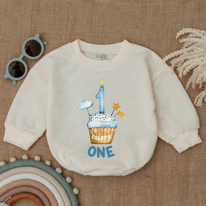 First Birthday Outfit Romper, Personalized Cupcake Baby Clothes  