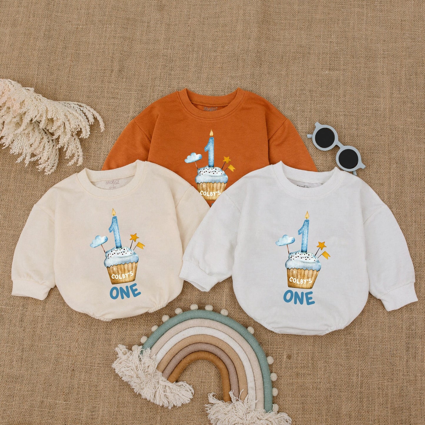 First Birthday Outfit Romper, Personalized Cupcake Baby Clothes  