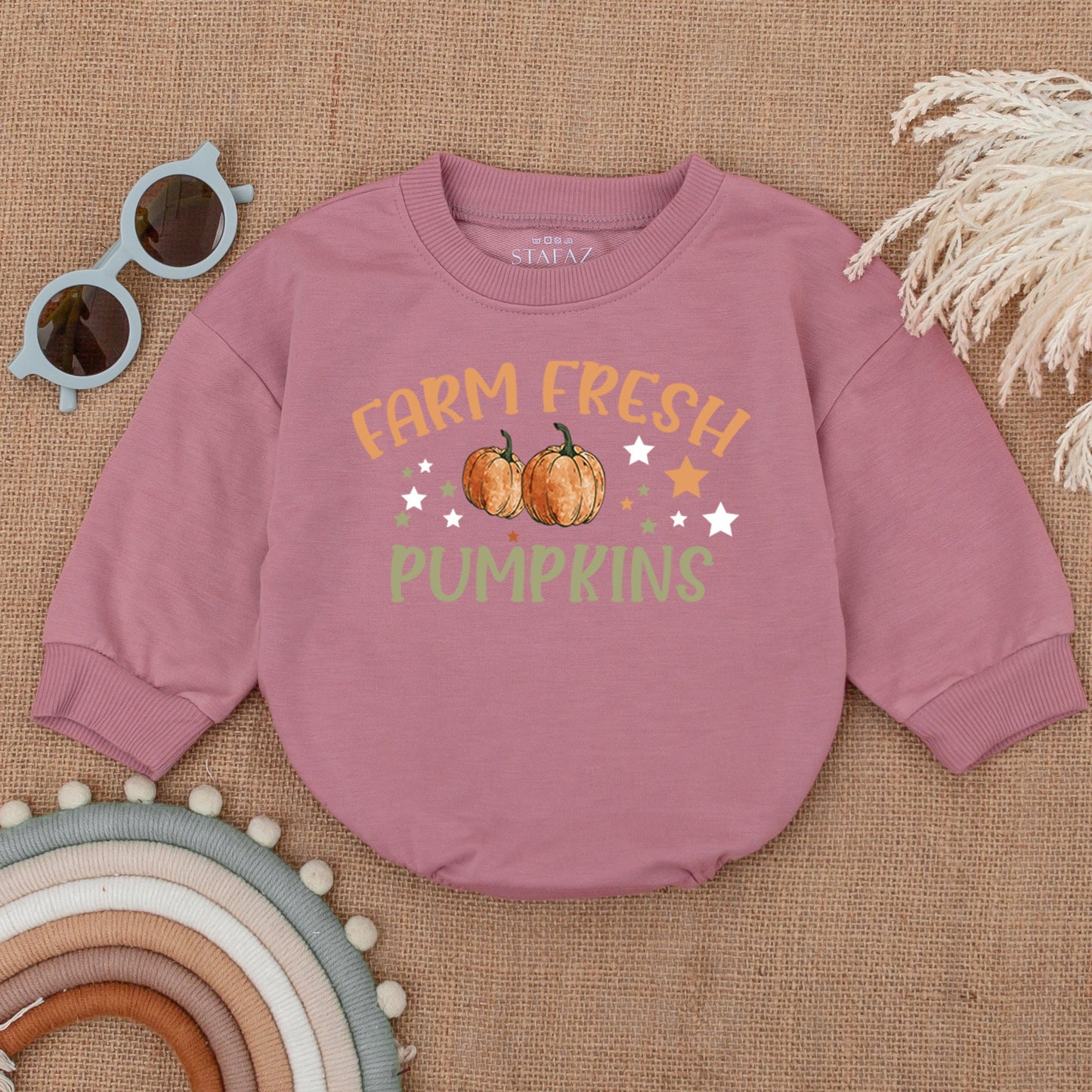 Farm Fresh Pumpkin Patch Bubble Romper, Thanksgiving Outfit, Baby Girl Fall Clothes, Autumn Bodysuit, Little Pumpkin Star Design, Thanksgiving Gift 139