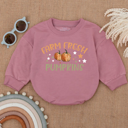 Farm Fresh Pumpkin Patch Bubble Romper, Thanksgiving Outfit, Baby Girl Fall Clothes, Autumn Bodysuit, Little Pumpkin Star Design, Thanksgiving Gift 139
