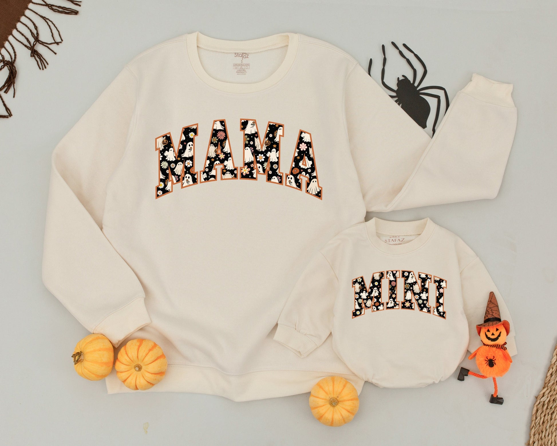 Matching Retro Halloween Sweatshirts for Mama and Mini Ghosts