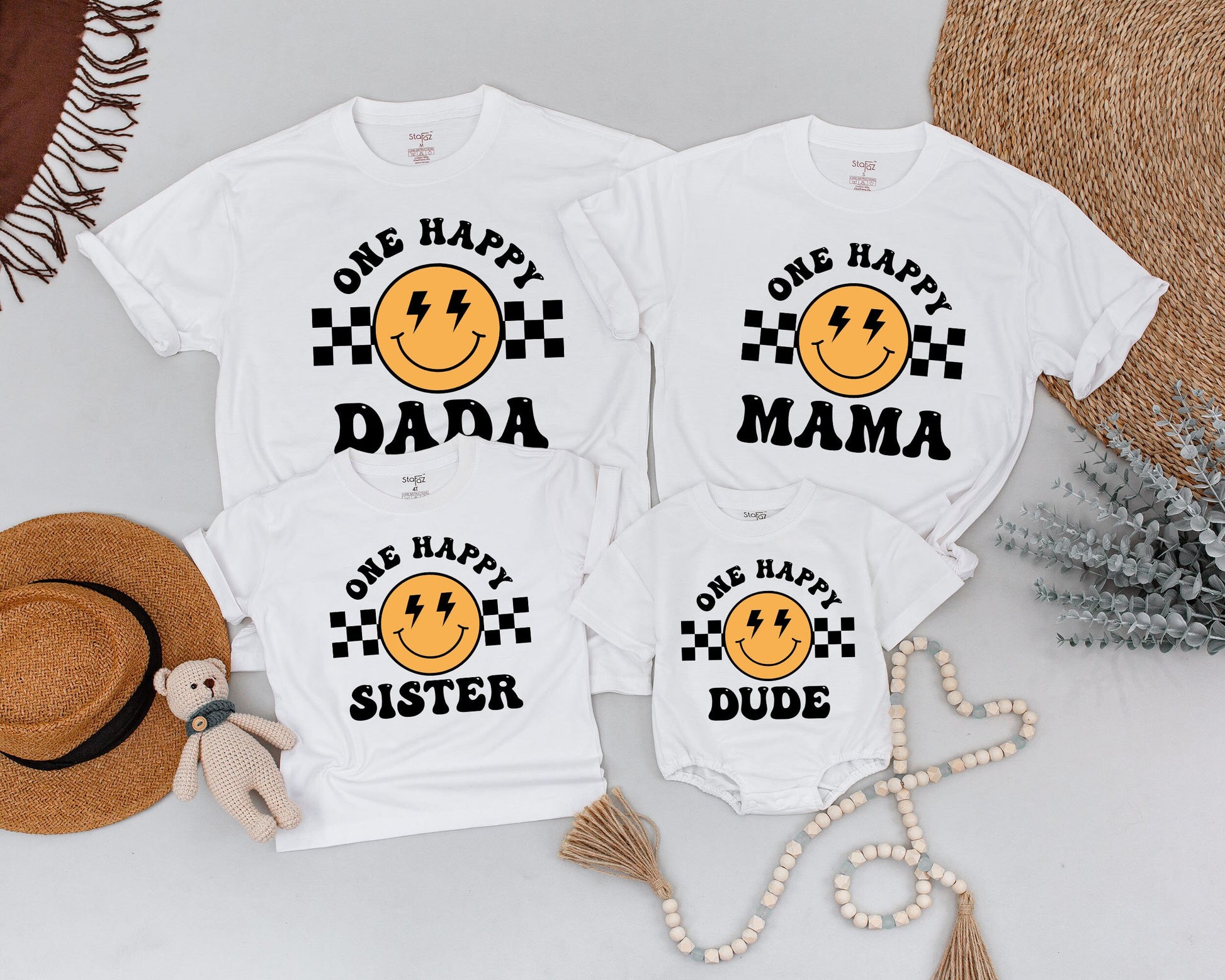 Matching One Happy Dude 1st Birthday Family Shirts Baby Boy Outfit, Dad & Mama Tee, Toddler Party Gift