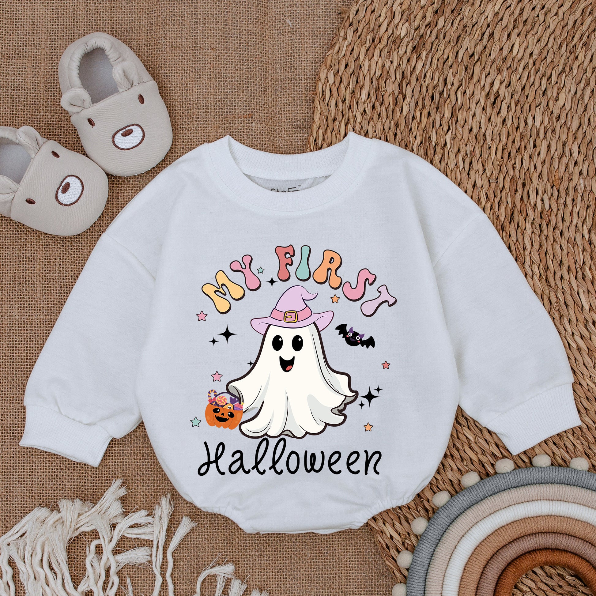My First Halloween Baby Girl Bodysuit Cute Ghost Pumpkin Witch Hat Romper Infant Spooky Season Outfit