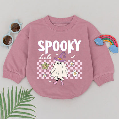 Spooky Dude Baby Romper First Halloween Cute Ghost Outfit Girls Boys Pink Retro Checkered Flowers Bats Whimsical Newborn Gift