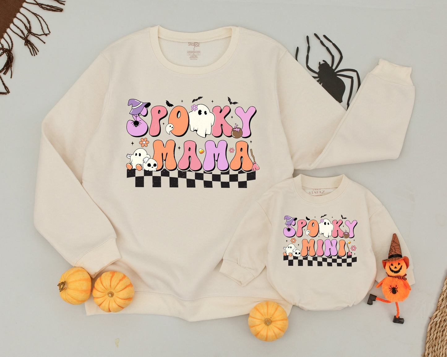 Cute Ghost Halloween Family Sweaters: Matching Mom and Baby Outfit  