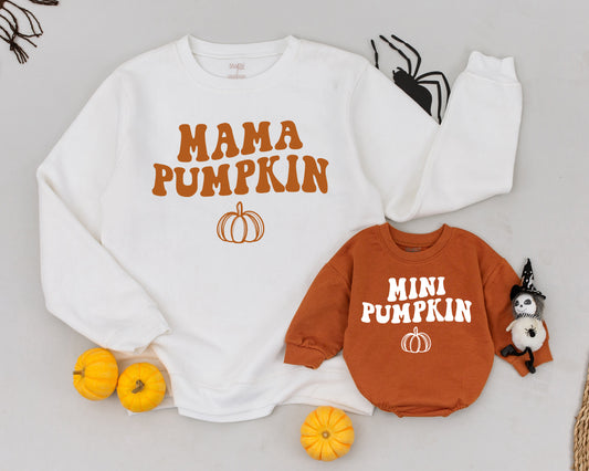 Matching Mommy & Me Pumpkin Sweatshirts: Retro Fall Family Outfits