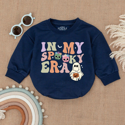 In My Spooky Era Retro Halloween Baby Bubble Romper First Outfit Whimsical Spooky Season Costume Ghost Pumpkin Skulls Bat Design Shower Gift