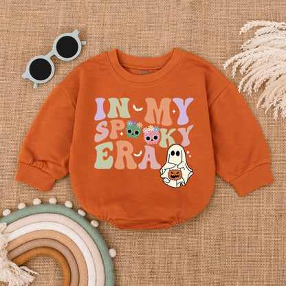 In My Spooky Era Retro Halloween Baby Bubble Romper First Outfit Whimsical Spooky Season Costume Ghost Pumpkin Skulls Bat Design Shower Gift
