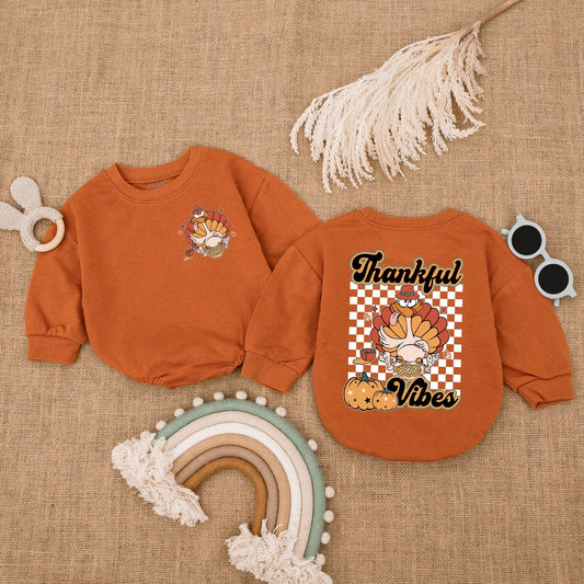 Groovy Turkey Bubble Romper: Autumn Baby Outfit for Thanksgiving  