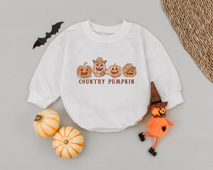 Retro Western Pumpkin Baby Romper - First Halloween Outfit