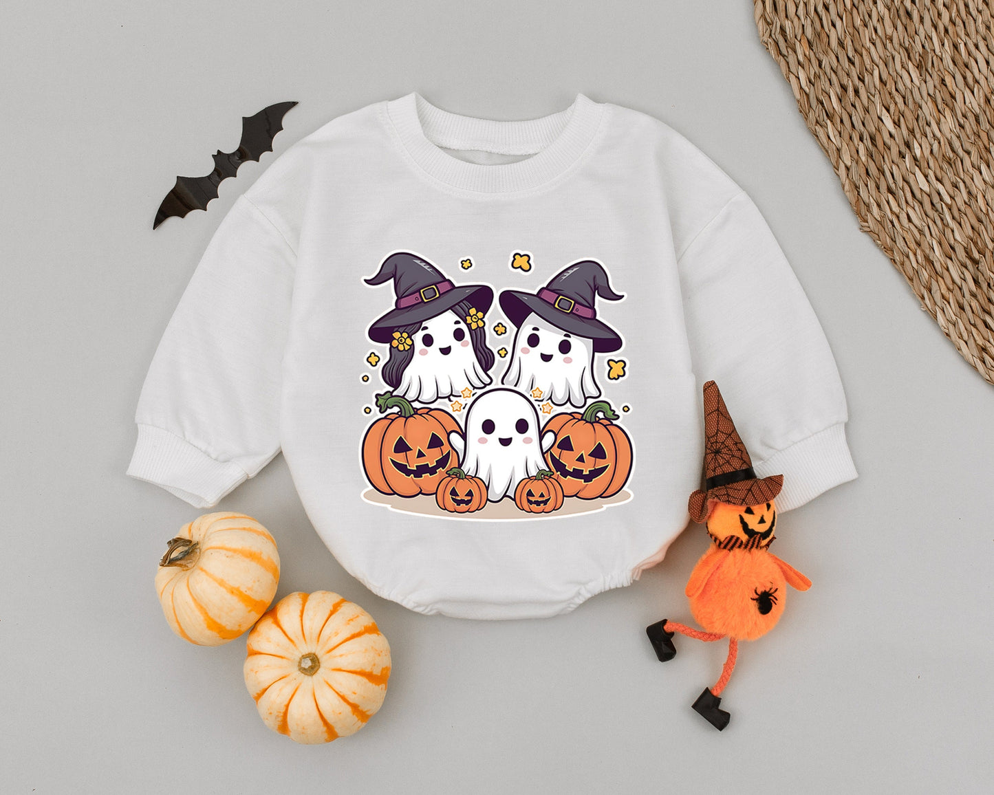 Spooky Ghost & Pumpkin Baby Romper - Fall Halloween Outfit