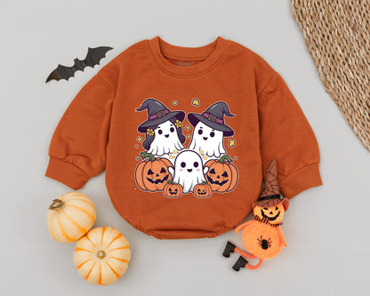 Spooky Ghost & Pumpkin Baby Romper - Fall Halloween Outfit