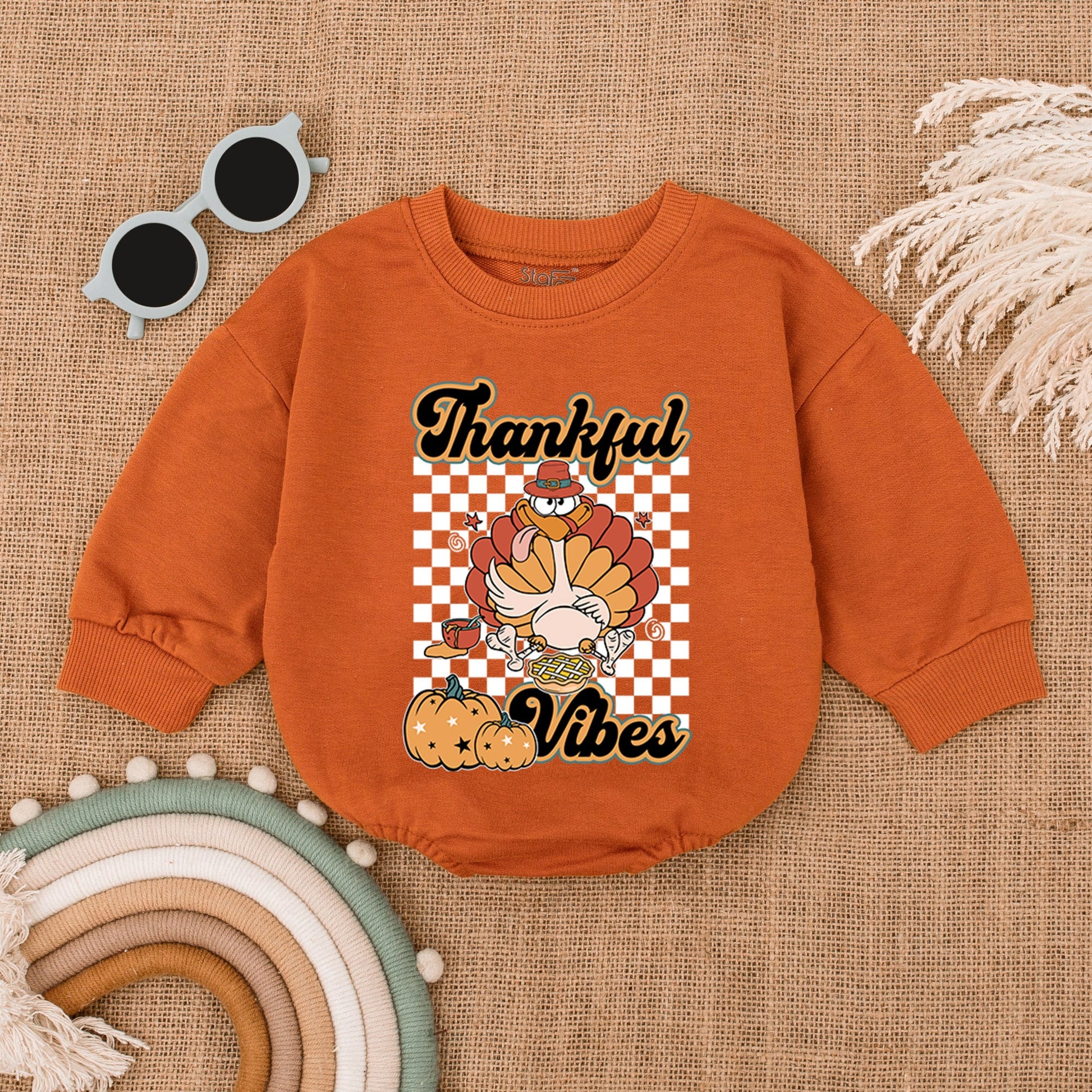 Groovy Turkey Bubble Romper: Thanksgiving & Fall Baby Outfit