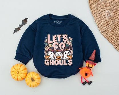 Let's Go Ghouls Halloween Baby Romper Outfit, Ghost & Pumpkin Design, Fall Toddler Clothes, Spooky Season Newborn Girl/Boy Costume