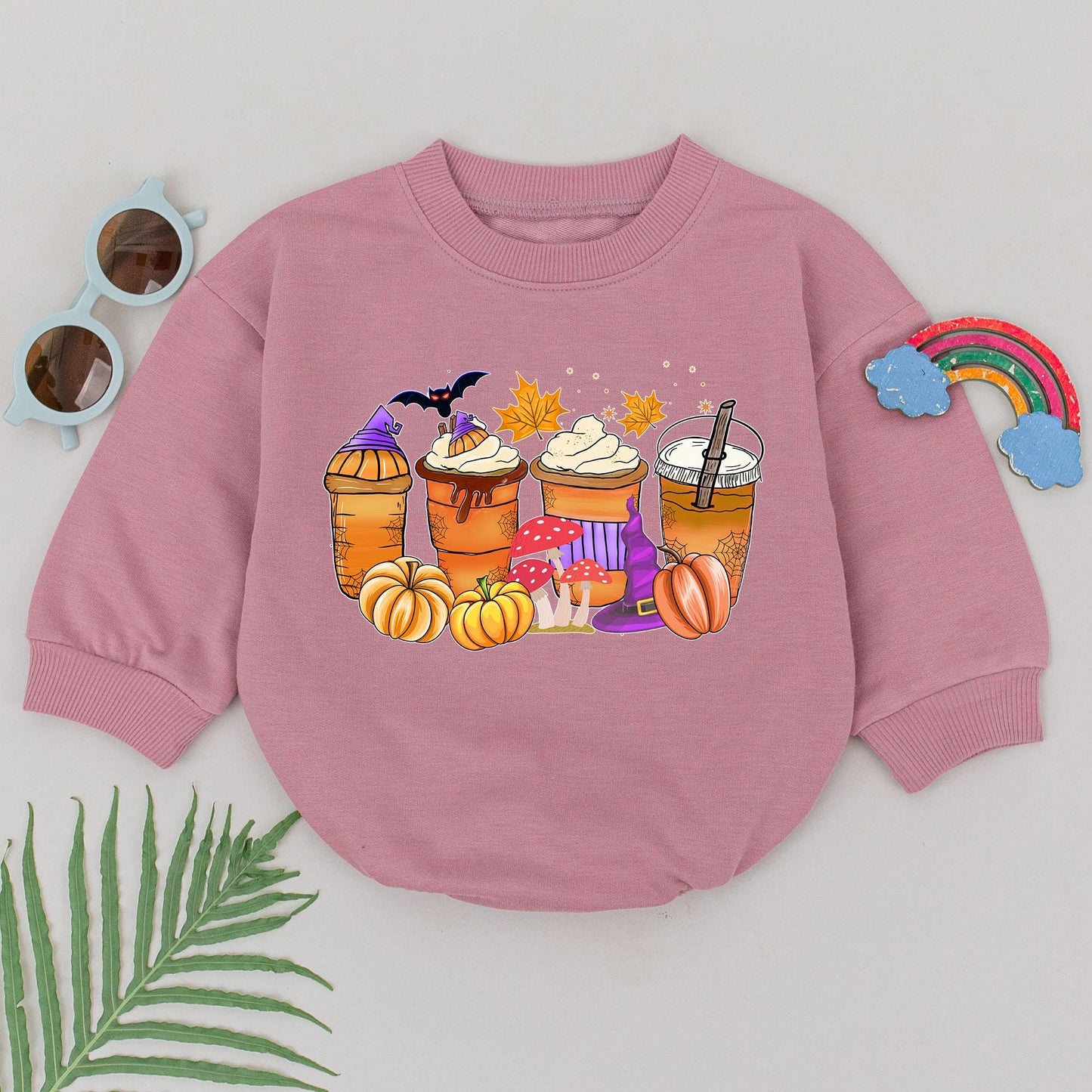Cute Halloween Coffee Cup Romper Baby's First Halloween Outfit Spooky Season Gift for Boys Newborn Infant Fall Festive Orange Brown