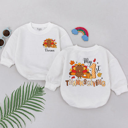 My 1st Thanksgiving Baby Romper: Little Turkey Fall Outfit, Festive & Cheerful Design, Comfortable Cotton for Baby's First Turkey Day!