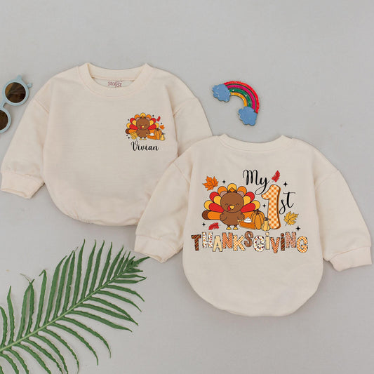 My 1st Thanksgiving Baby Romper: Little Turkey Fall Outfit, Festive & Cheerful Design, Comfortable Cotton for Baby's First Turkey Day!