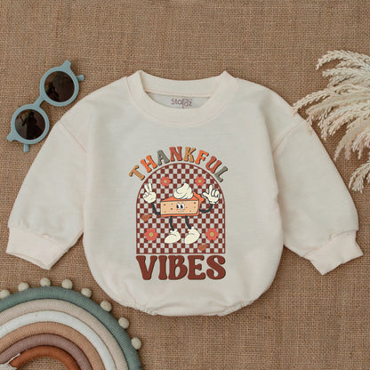 Autumn Thankful Vibes Pumpkin Romper: Baby Fall & Thanksgiving Outfit