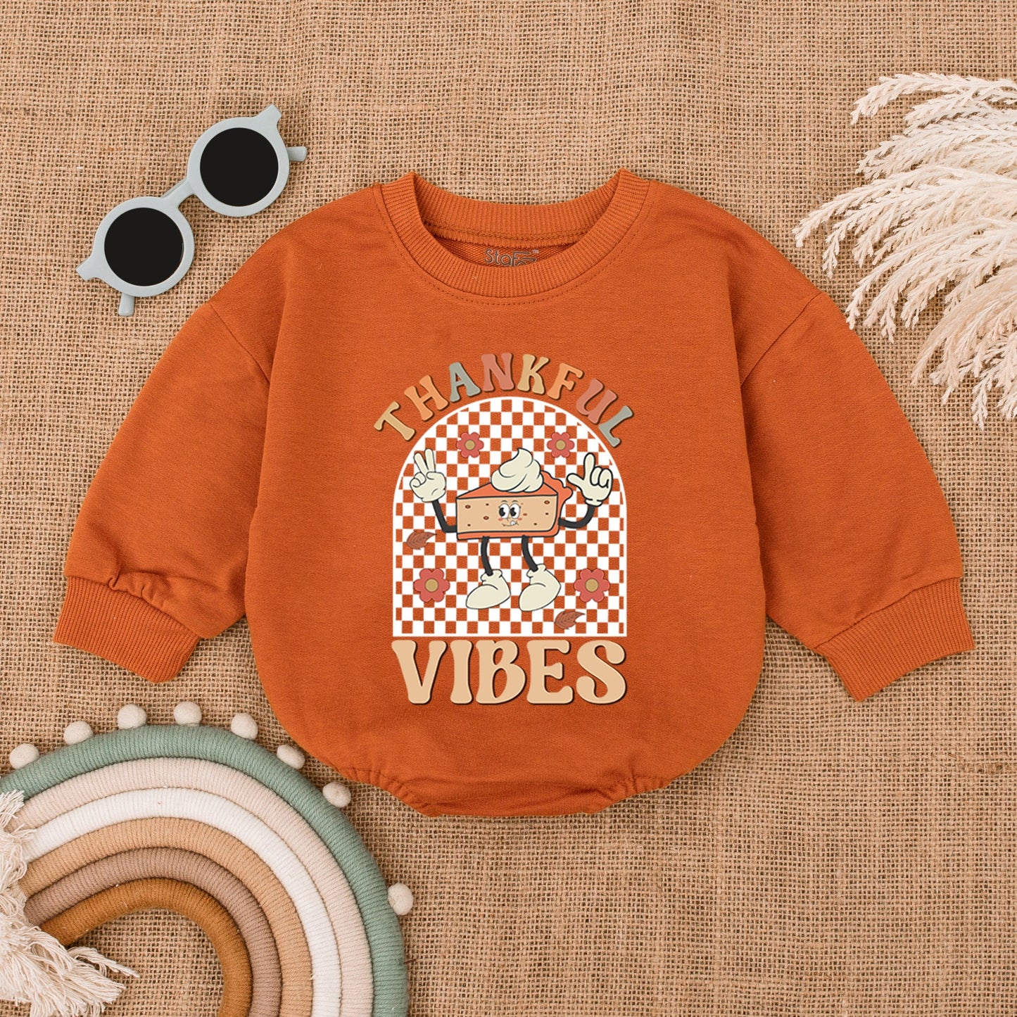 Autumn Thankful Vibes Pumpkin Romper: Baby Fall & Thanksgiving Outfit