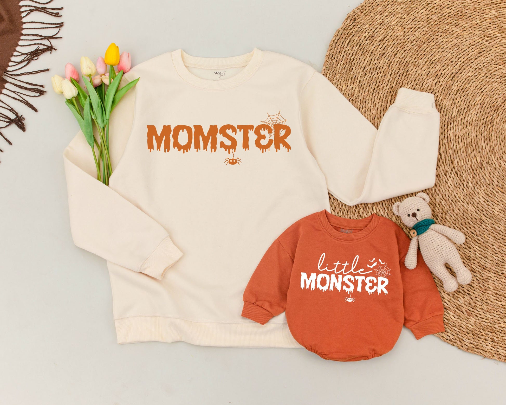 Matching Family Halloween Sweaters: Mom & Baby Retro Pumpkin Outfits