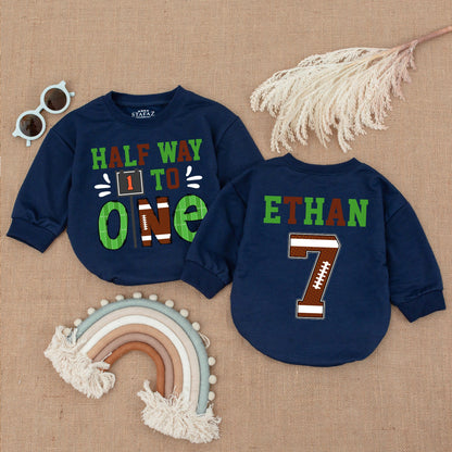 Halfway to One Football Romper - Custom Gameday Baby Outfit