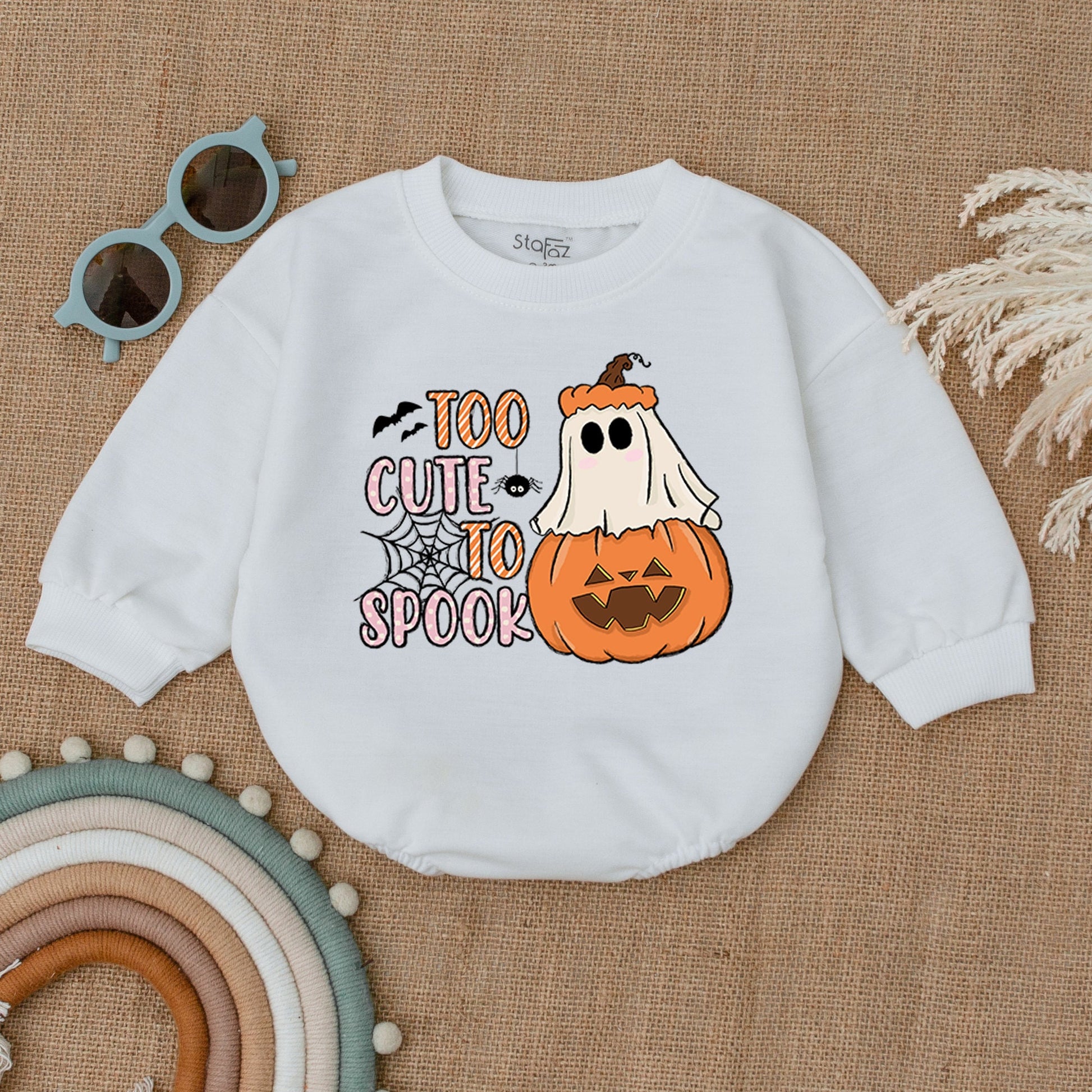Too Cute To Spook Halloween Romper Baby Girl Outfit Pumpkin Ghost Spiderweb Design First Halloween Gift 138 Characters