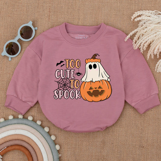 Too Cute To Spook Halloween Romper Baby Girl Outfit Pumpkin Ghost Spiderweb Design First Halloween Gift 138 Characters