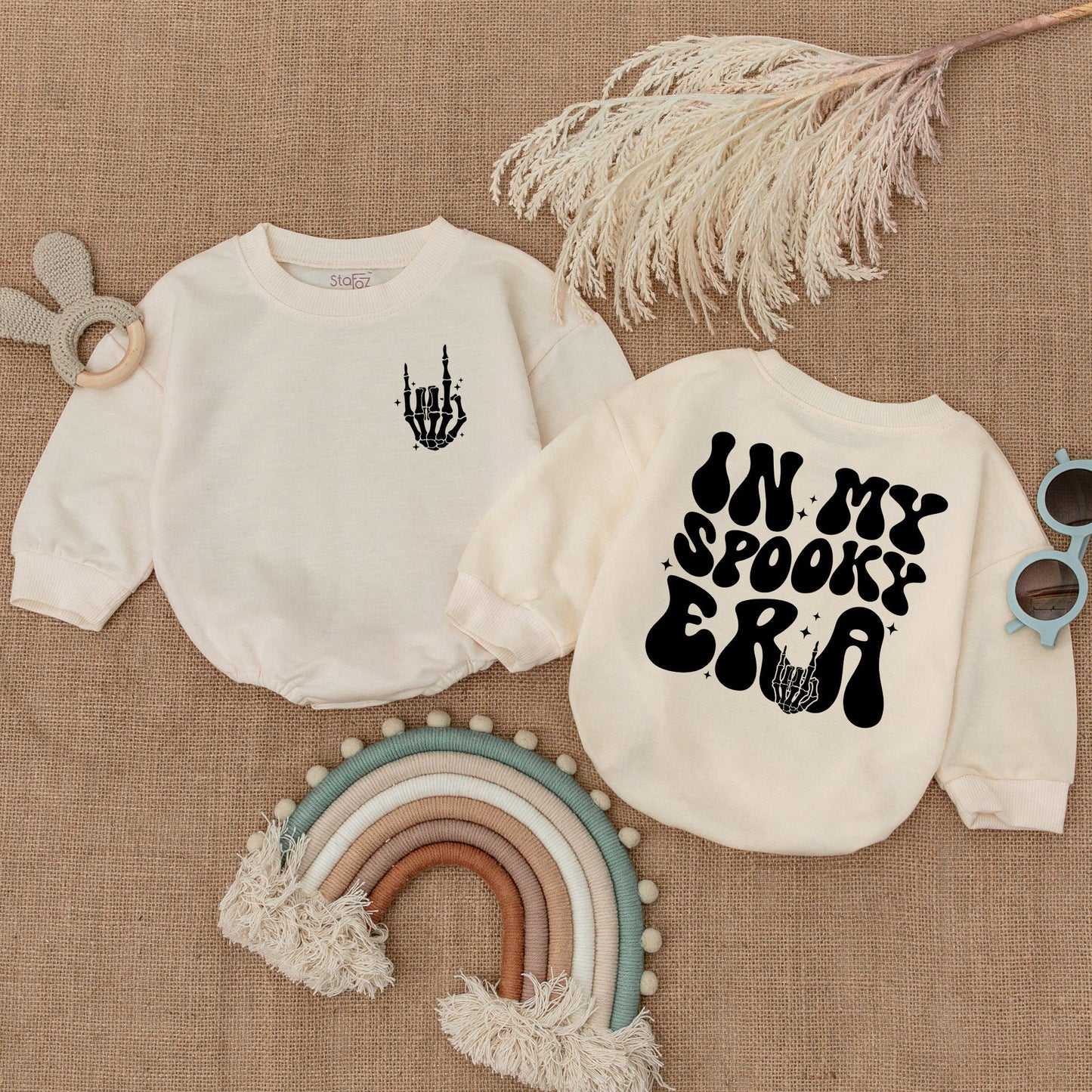 In My Spooky Era Baby Romper with Skeleton Hand Rock On Halloween Outfit Cute Bubble Bodysuit Toddler Girl Boy Shower Gift