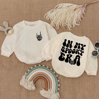 In My Spooky Era Baby Romper with Skeleton Hand Rock On Halloween Outfit Cute Bubble Bodysuit Toddler Girl Boy Shower Gift