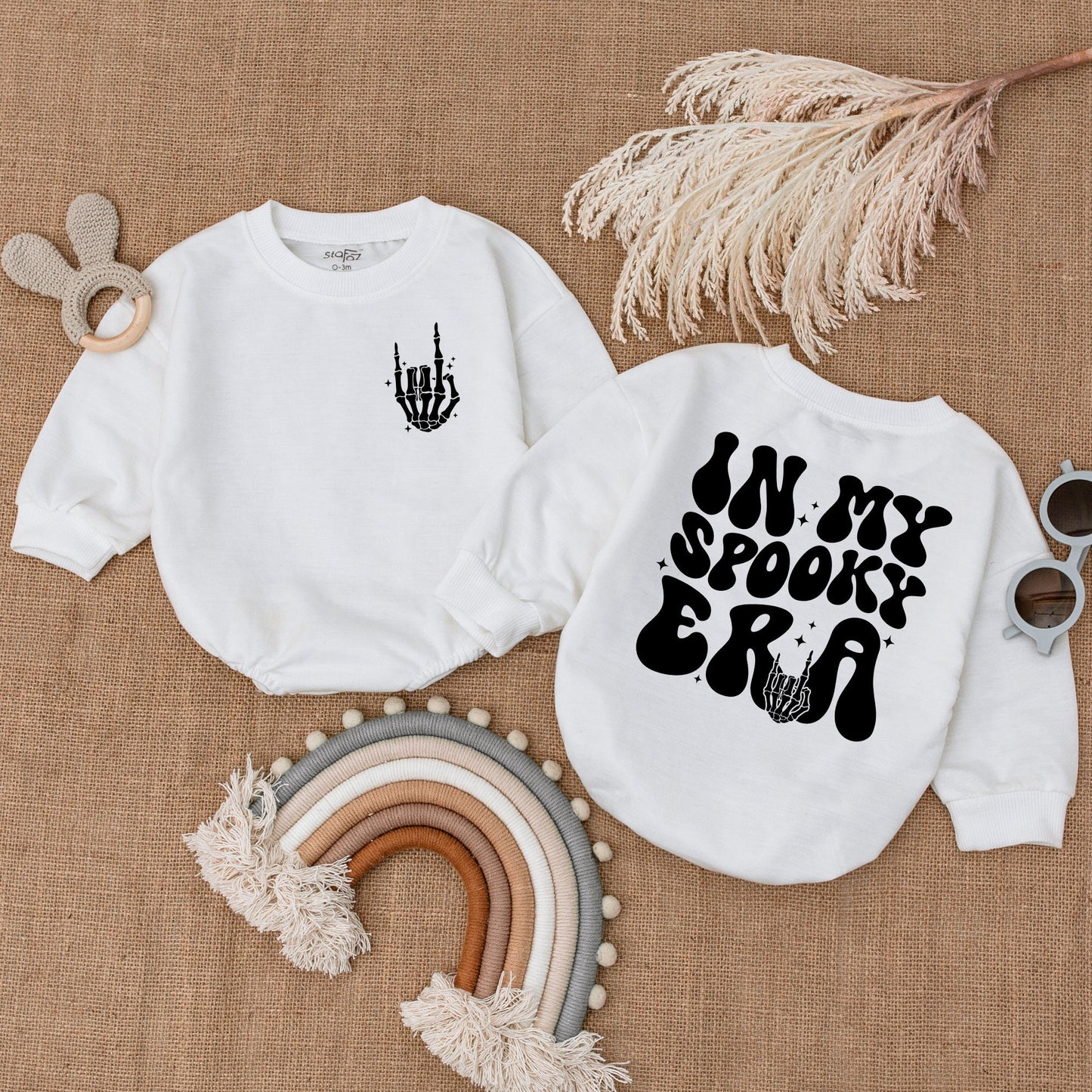 In My Spooky Era Baby Romper with Skeleton Hand Rock On Halloween Outfit Cute Bubble Bodysuit Toddler Girl Boy Shower Gift